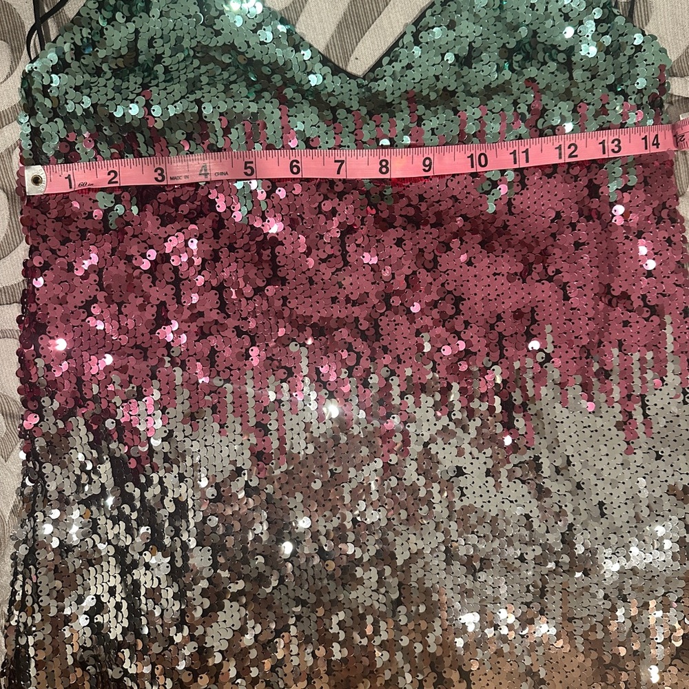 Express Sequin Ombr Mini Multicolor Strappy Dress - image 4
